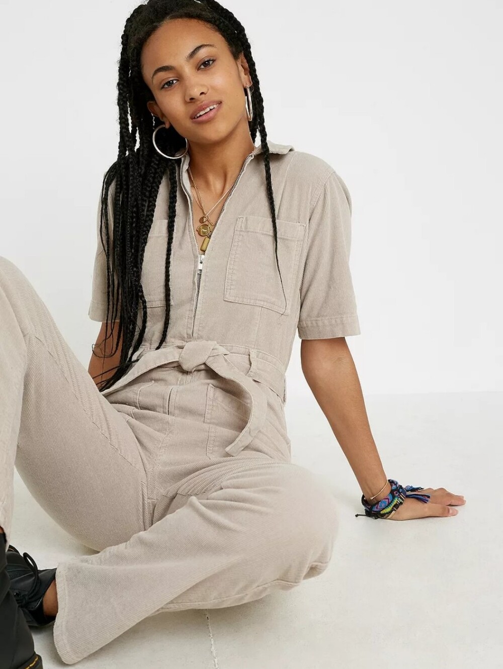Urban Outfitters BDG Cotton Cotoroy Beige Utility Jumpsuit